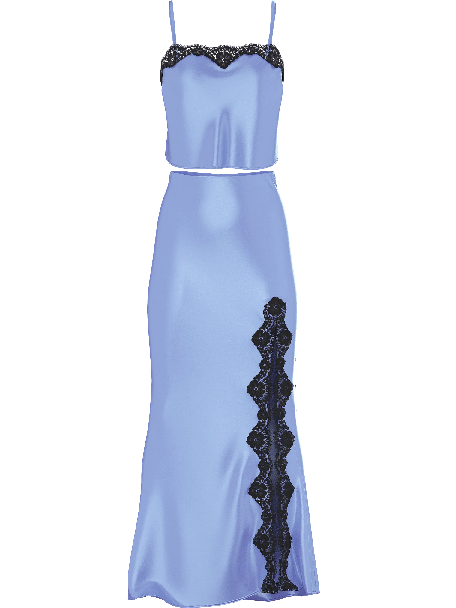 Ensemble haut court et jupe nuisette en satin et dentelle