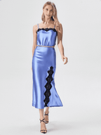 Ensemble haut court et jupe nuisette en satin et dentelle