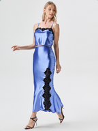 Ensemble haut court et jupe nuisette en satin et dentelle