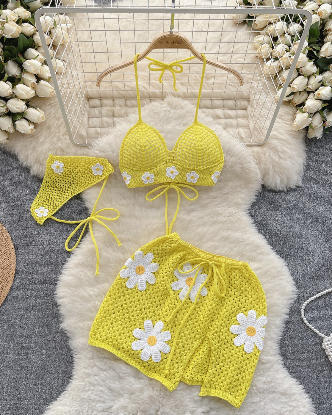 Ensemble de Plage Trois Pièces en Crochet