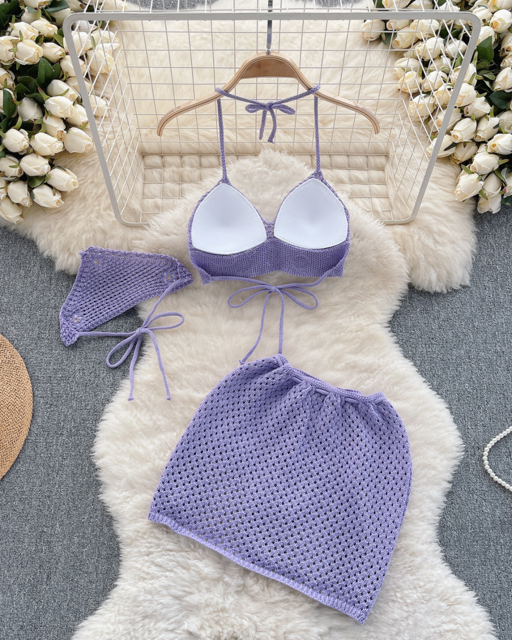 Ensemble de Plage Trois Pièces en Crochet