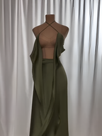 Robe Élégante Vert Olive à Bretelles Croisées