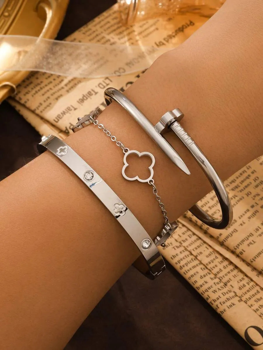 Lot de 3 bracelets à breloques en acier inoxydable